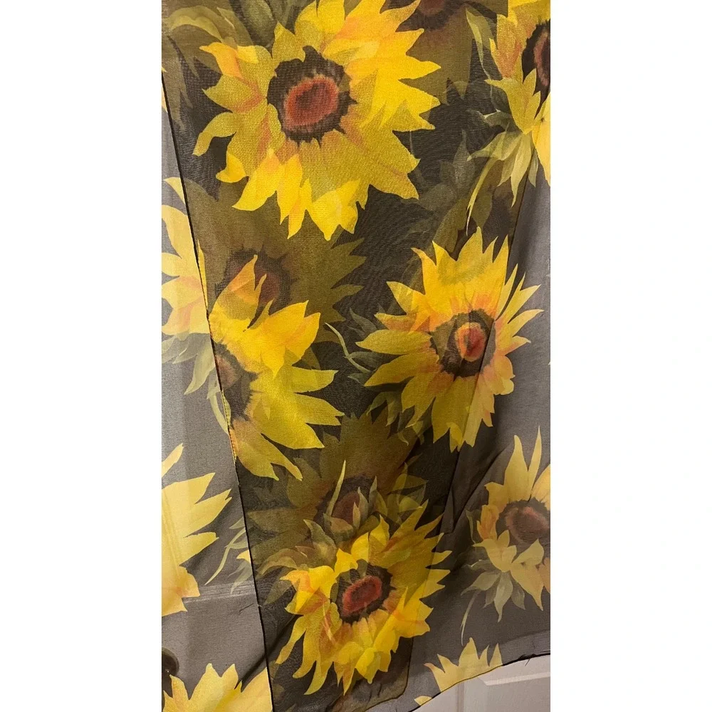 Vintage Style Sunflower Print Sheer Chiffon Scarf Yellow Floral Accessory 15x62